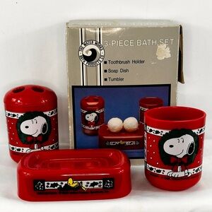 Snoopy 3-Piece Holiday Red Bath Set Vtg 90’s